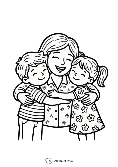 Mamá abrazo con hijos